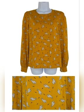 Louche by Anthropologie Size 6 Yellow Llama Print Blouse 3544-AP